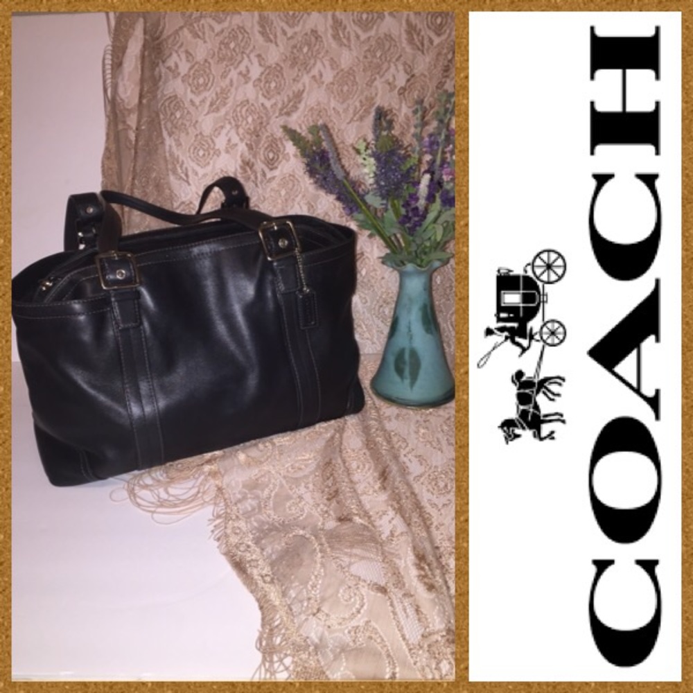 Classic Black Leather Coach Tote!! - Picture 1 of 8